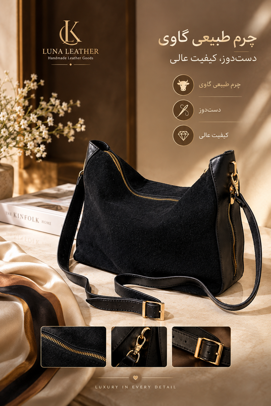 کیف زنانه الارا چرم طبیعی گاوی دست دوز