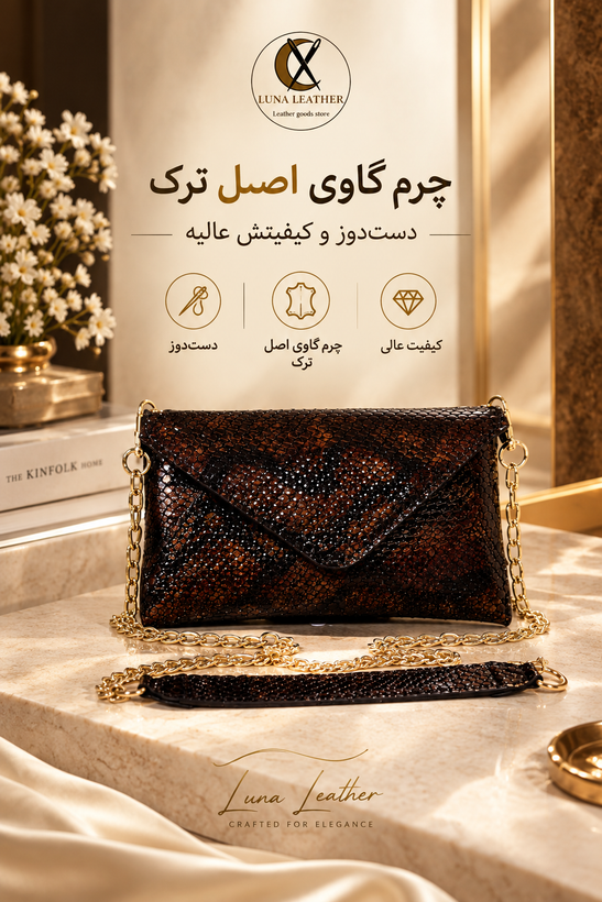 کیف زنانه وسپرا چرم طبیعی ترک جیحان دست دوز